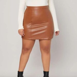 SHEIN Privé Plus High Waist PU Leather Skirt